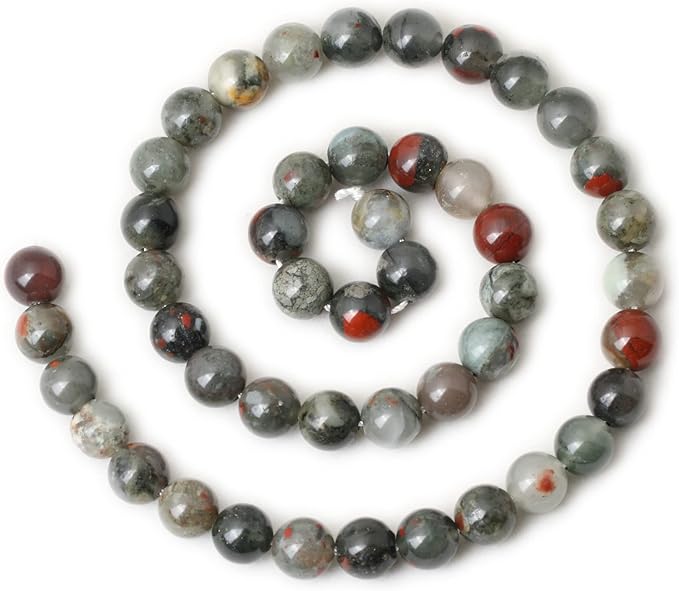cheavian 45pcs 8mm natural african bloodstone gemstone smooth surface round loose beads for jewelry making 1 string 15 inches
