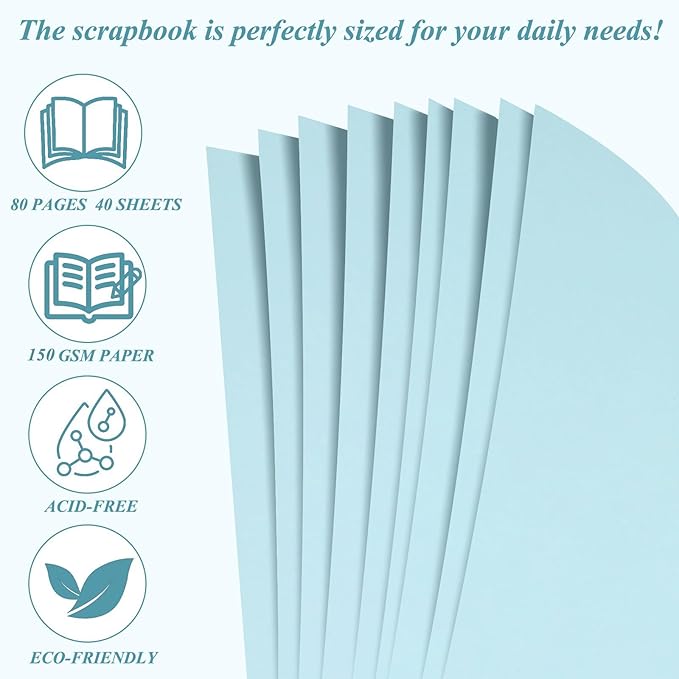 Joyberg Scrapbook 80 Pages, Scrapbooking Supplies 8 x 8 In, Scrapbook Album Suitable for Album Memory Book Wedding, Anniversary Family, DIY Craft Projects (Blue)