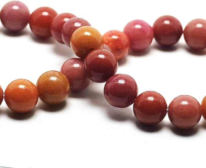 10mm Jade Stone Beads for Jewelry Making - Gemstone Round Loose Beads for Bracelets(35-38pcs, Red Alashan)