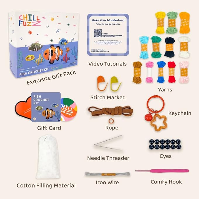 ChillFuzz Animal Crochet Kit Beginner Crochet Kit for Adults with Yarn Hook and Instructions Creative DIY Craft Project Aquarium
