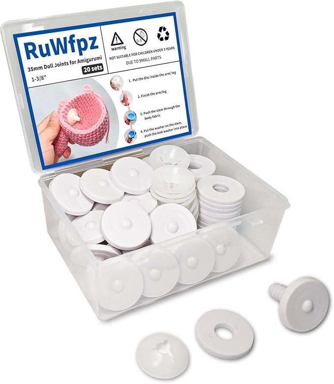 RuWfpz Doll Joints for Amigurumi Crochet 35mm 1-3/8" - 20 Set Jumbo Plastic Toy Safety Joints for Stuffed Animals, White Movable Amigurumi Crafts Teddy Bear Joints for Arm Leg Neck