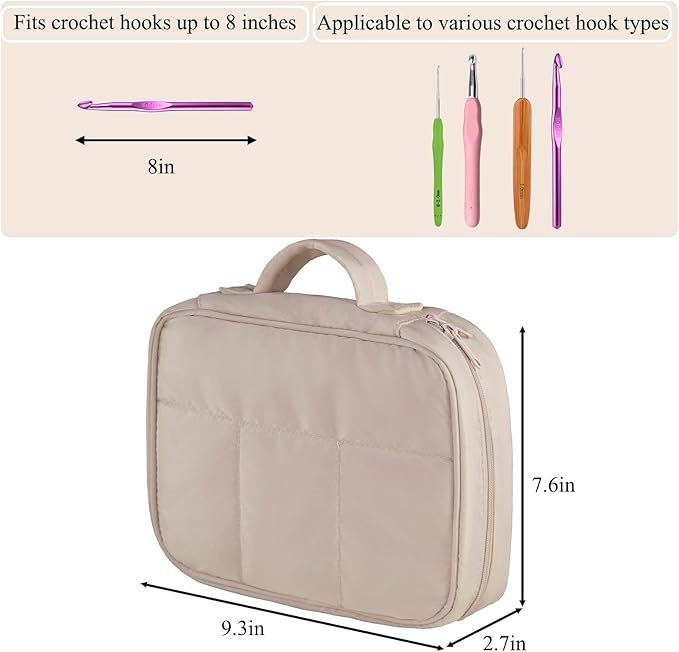 Crochet Hook Case, Lightweight Crochet Hook Organizer with Clear Zipper Pockets, Crochet Hook Holder for Knitting Needle Storage, Gift for Women and Crochet Enthusiasts (Light Brown)