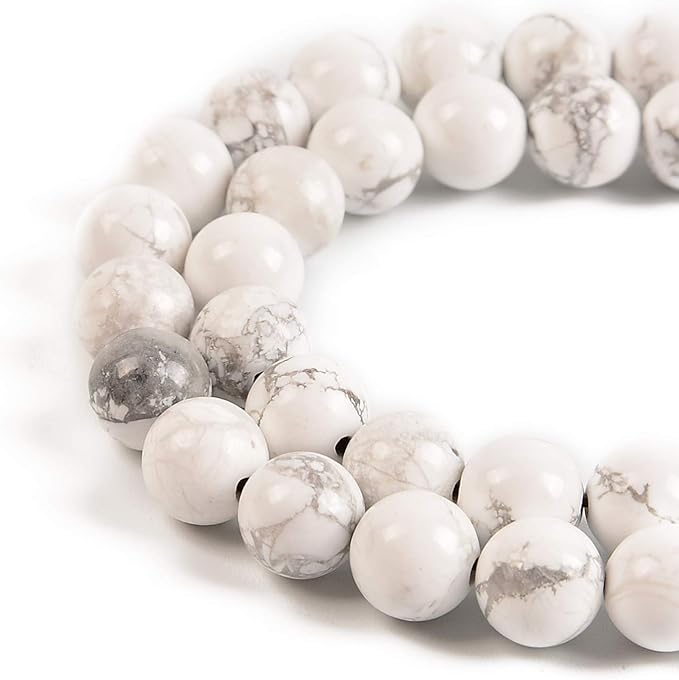 45pcs 8mm Natural White Howlite Gemstone Round Spacer Loose Stone Beads for Jewelry Making 15.5" 1 Strand (White Howlite, 8mm 45Beads)