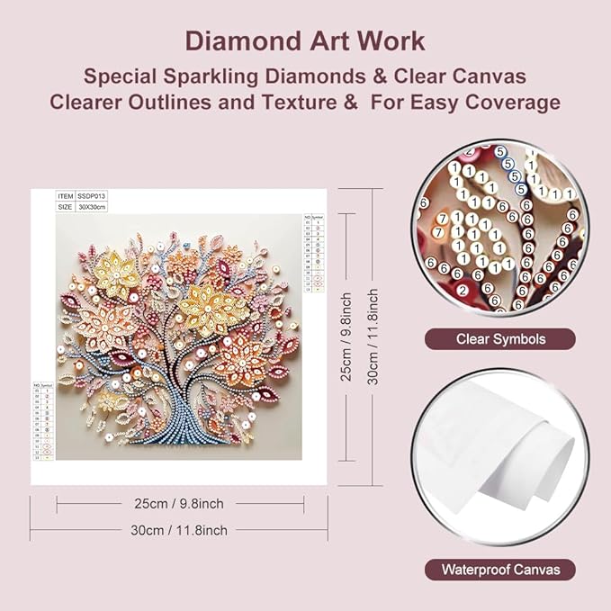SJUTOUCI Diamond Art Painting Kits for Adults, 5D Tree of Life Special Shape Diamond Art for Beginners, Crystal Rhinestones Dots Bead Art for Home Wall Decoration Gift 12×12inch