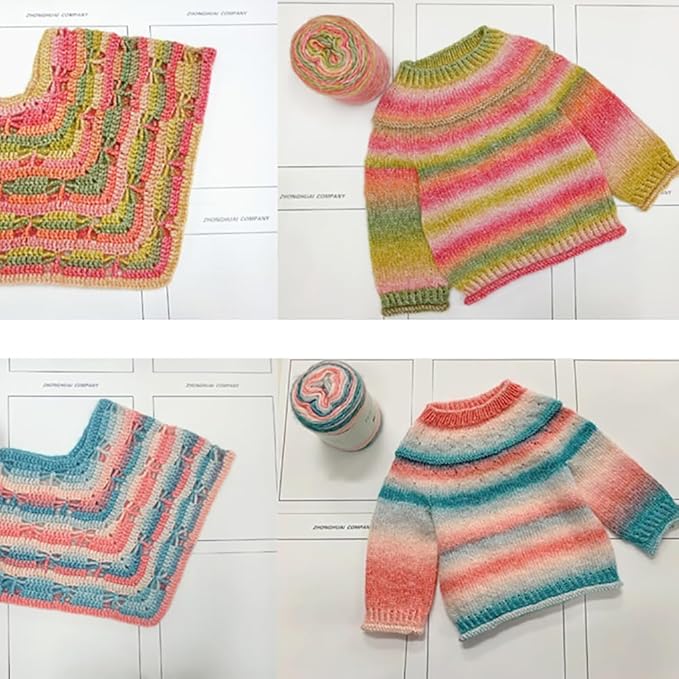Crocheting Knitting-Gradient Cake Yarn, Soft Multicolor Medium-Fine Blended Yarn, Weight 100 Grams, Contains 60% Cotton 30% Acrylic 10% Wool. Suitable for Scarf, Gloves, Shawl, Blanket.(1156)