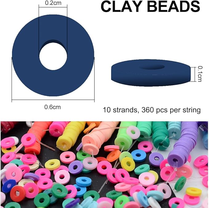 MIIIM 3600 PCS 10 Strands Polymer Clay Beads for Jewelry Making, Vinyl Heishi Beads 6mm for Surfer Bracelets Necklace Making (Navy)