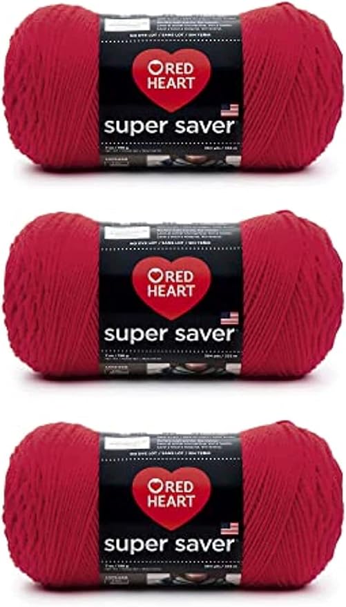 Red Heart Super Saver Hot Red Yarn - 3 Pack of 198g/7oz - Acrylic - 4 Medium (Worsted) - 364 Yards - Knitting/Crochet