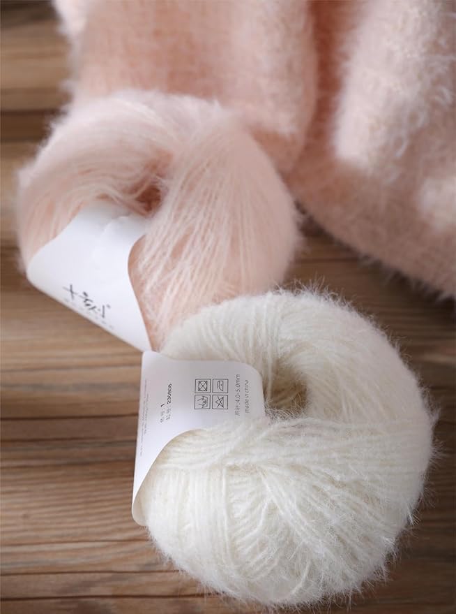 Snowbaby Wool Acrylic Blend Long Pile Yarn,(Worsted) Warm and Luxurious Fuzzy yarn for knitting and crocheting DIY Hats Scarves Sweaters, 2 * 3.52oz/100g 207yds(08-Milk Tea White)