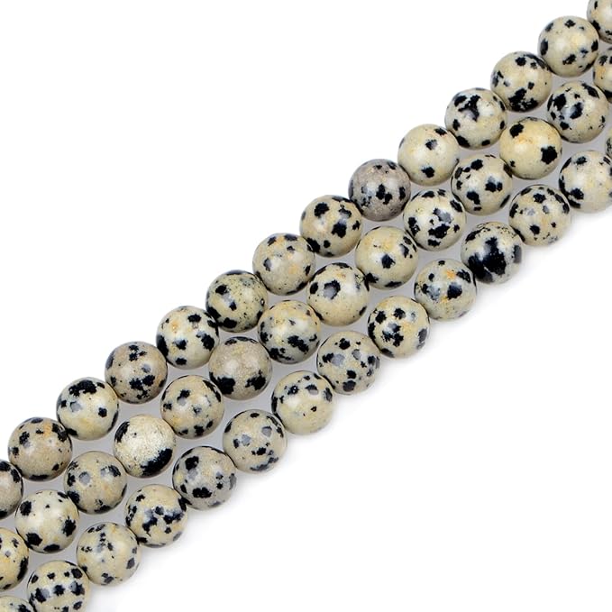 bymitel 210pcs natural crystal beads stone gemstone round energy healing loose beads with stretch cord for jewelry making bracelets anklets (dalmation jasper, 4mm 210pcs)