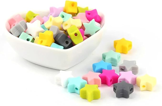 40PCS Five-Pointed Star Silicone Beads Mix Color Silicone Beads Bulk Spacer Beads Colorful Shaped Beads for DIY Craft Garland Keychain Lanyard Necklace Bracelet Jewelry Making Accessories
