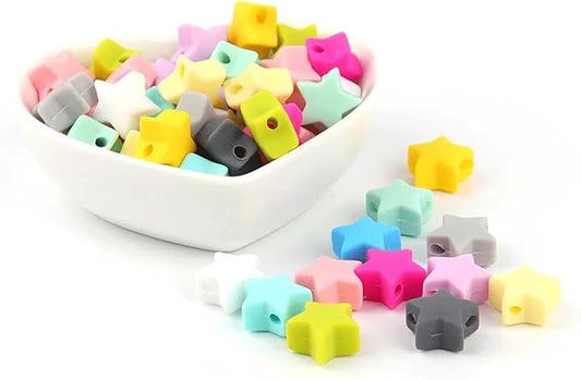 40PCS Five-Pointed Star Silicone Beads Mix Color Silicone Beads Bulk Spacer Beads Colorful Shaped Beads for DIY Craft Garland Keychain Lanyard Necklace Bracelet Jewelry Making Accessories