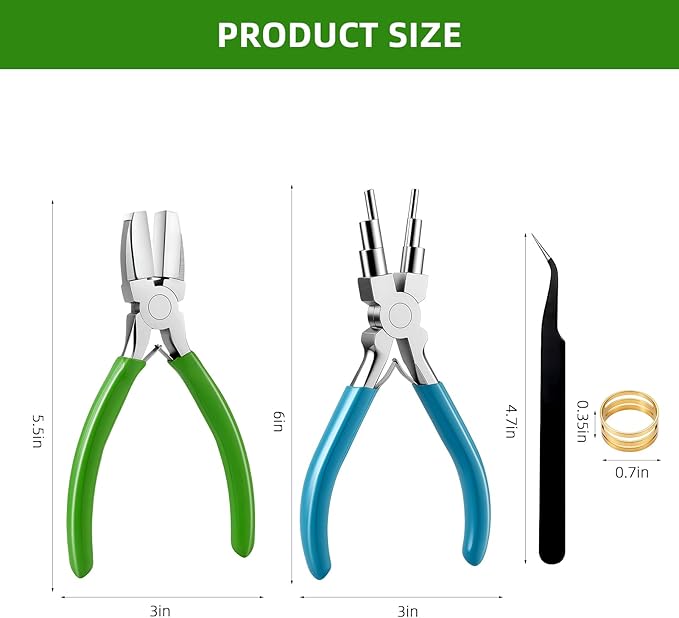 2Pcs Jewelry Pliers Set Jewelry Making Tools Kit Include Nylon Jaw Pliers 6 In 1 Bail Making Plier for Beading Looping Shaping Wire DIY Crafts Rings Jewelry Making Supplies (Blue-Green)