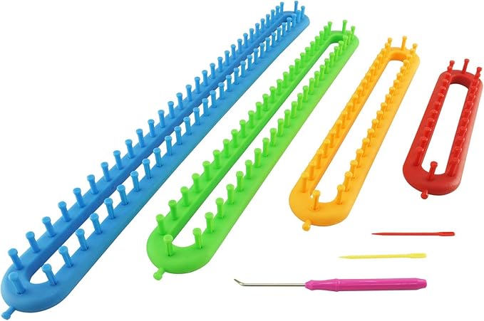 Wayion Knitting Loom Set with Hook Needle Kit Yarn Cord Knitter 4 Hat Looms Long Knitting Loom DIYfor Scarf Sweater Shawl Blankets