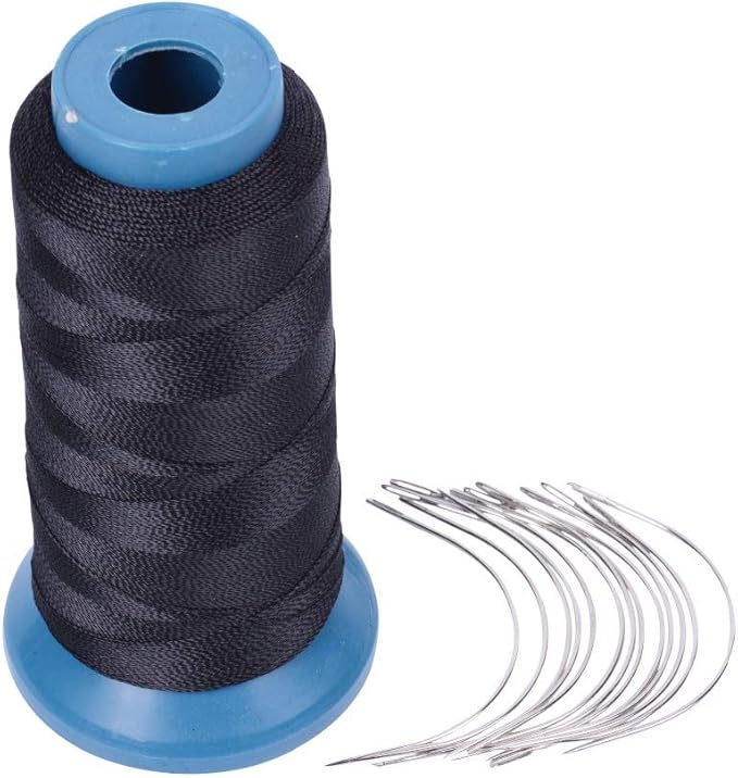 Hair Weaving Thread with C/J/I/T Needles 1500 Yards 210 D Strength Polyester Thread Sewing Thread for Making Wigs Hair Extension Kit (Black)