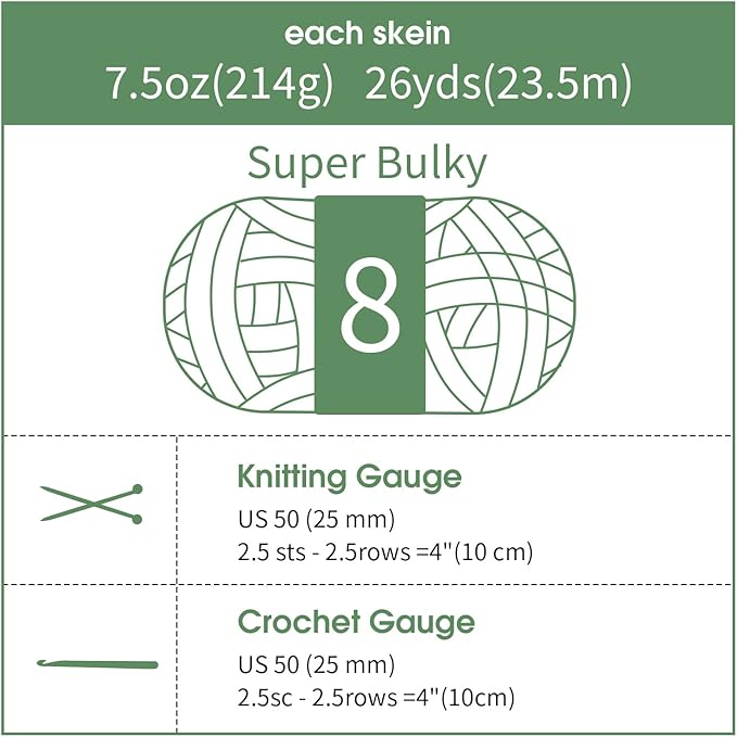 HOMBYS Chunky Tie Dye Mix Chenille Yarn for Hand Knitting, Super Bulky Jumbo Yarn for Crocheting, 3/4" Thick Soft Plush Yarn for Blankets, 8 Skein Pack (26 yds / 7.5 oz Each) Green