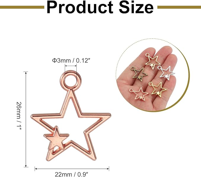 uxcell 100Pcs Alloy Open Bezel Pendants, Star Open Back Hollow Frame Pendant Geometric for Resin Jewelry Making Earrings Necklace Bracelet DIY, Rose Gold