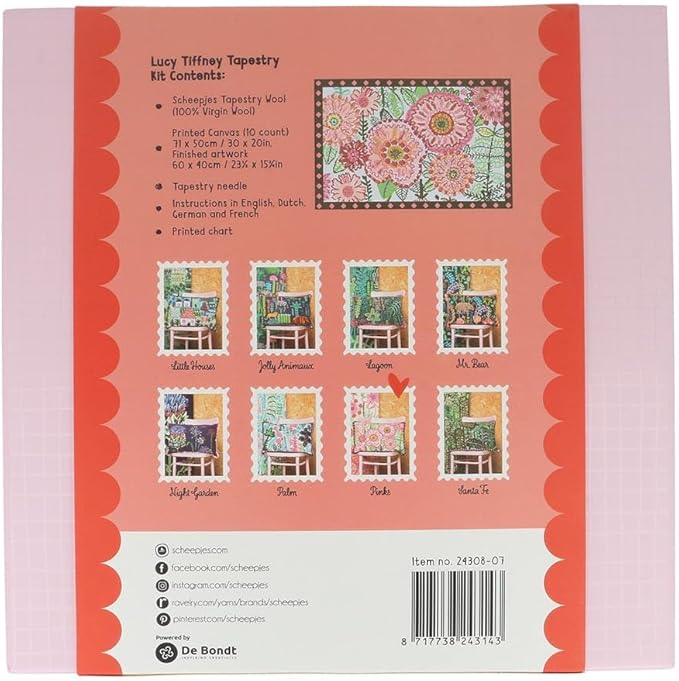 Scheepjes Lucy Tiffney Tapestry Kit, 24 x 16 in (60 x 40 cm), Pink Palette with Green and Yellow Accents, Pure Sheep Wool, 1 kit