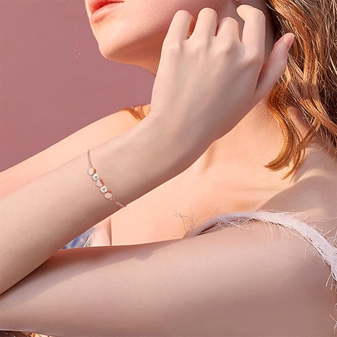 FASHEWELRY 5 Starnds Brass 9.4" Adjustable Slider Extender Box Chain Bracelet with Ball End with Cubic Zirconia Ends for Bracelet Jewelry Making (Rose Gold)