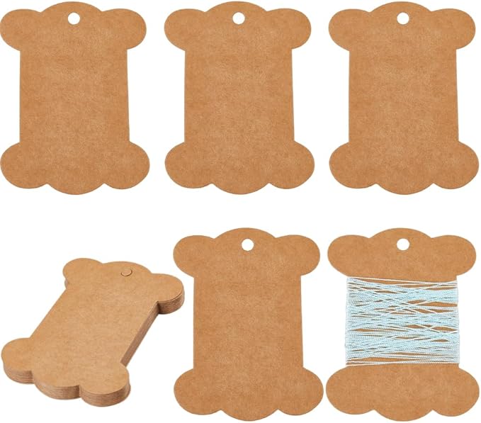 SUNNYCLUE 80Pcs Embroidery Thread Cardboard Bobbins Floss Bobbin Holder Kraft Paper Spool Camel Thick Cardboard Ribbon Storage Thread Wrapping Cards for Thread Cross Stitch Craft DIY Sewing Storage