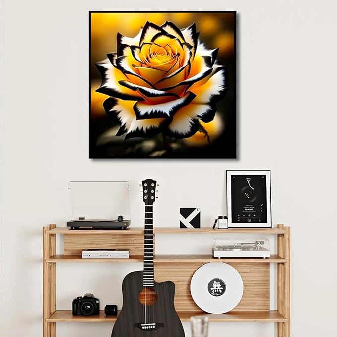 igoodom Diamond Art Kits for Adults, Flower Diamond Painting Kit, Full Drill Round Yellow Flower Diamond Art Kits, DIY Gem Art and Crafts for Home Wall Decor Gift 14x14inch