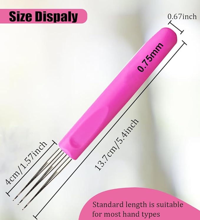 Weabetfu Dreadlocks Crochet Hooks with Ergonomic Handle,Dreadlock Needle Tool for Craft,Dreadlock Crochet Hook for Hair 0.75mm 3 Hook