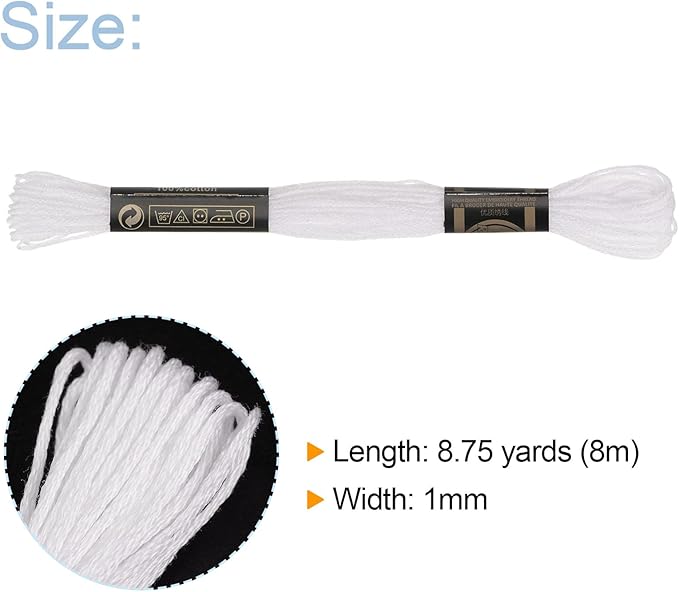 HARFINGTON 12 Skeins Embroidery Floss 8m Each Egyptian Long Fiber Cotton Cross Stitch Thread 26S/2x6 for Embroidery Projects Bracelet, White