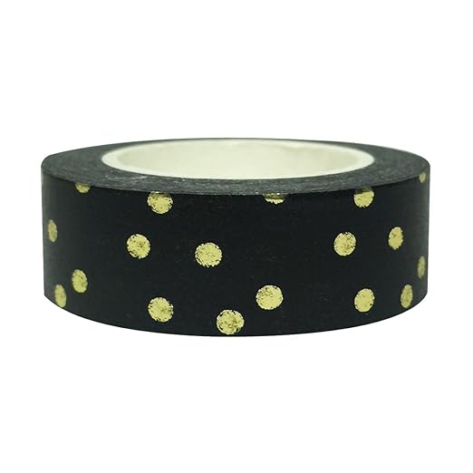 Wrapables Colorful Washi Masking Tape, Black and Metallic Gold Dots
