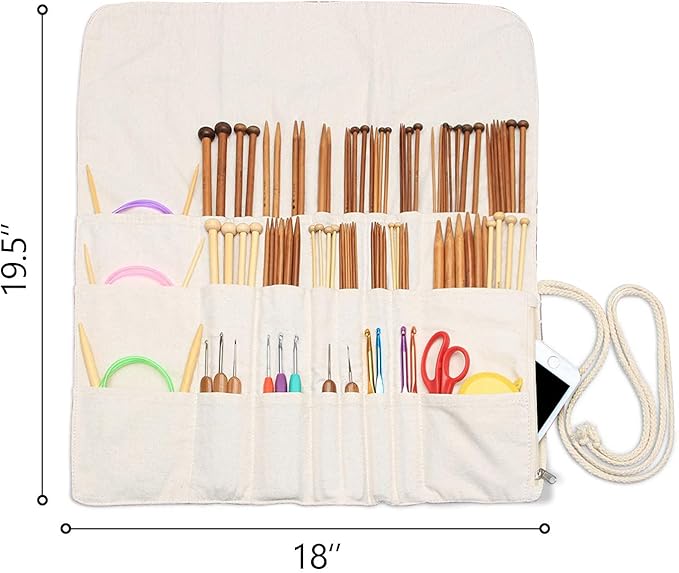 Teamoy Knitting Needles Holder Case(up to 14 Inches), Rolling Organizer for Straight and Circular Knitting Needles, Crochet Hooks and Accessories, Blue Flowers - NO Accessories Included