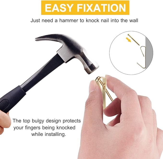 50pcs Picture Hangers with Different Sizes, Heavy Duty 30-100lbs Picture Hanging Hooks with Nails, Wall Hangers,Picture Hooks,Professional Plaster Picture Hanging Kit for Wooden Wall or Drywall
