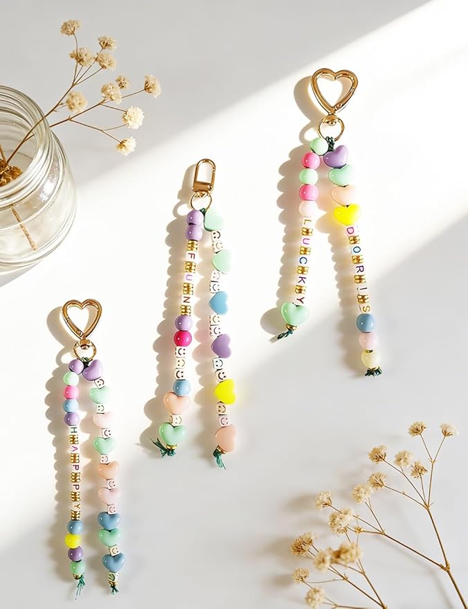 358/450 Pcs Acrylic Beads Jewelry Making Kit with Charms, Keychain Supplies for DIY Bag Charm, Keychain Making Gifts