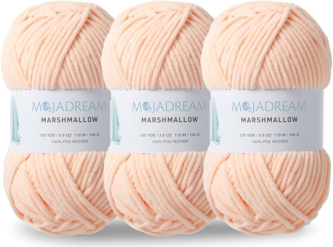 3PCS 3.5oz Chenille Yarn for Blankets Amigurumi: Soft Velvet Baby Yarn Blanket Knitting and Crocheting Bulky 5# Yarn 3 Skeins of 100g (Pale Peach)