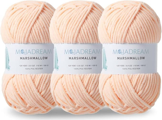 3PCS 3.5oz Chenille Yarn for Blankets Amigurumi: Soft Velvet Baby Yarn Blanket Knitting and Crocheting Bulky 5# Yarn 3 Skeins of 100g (Pale Peach)