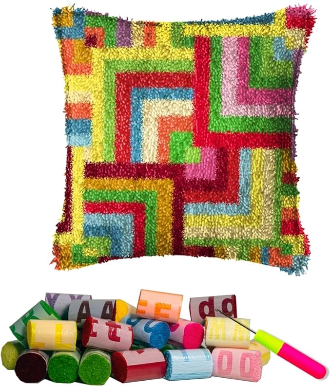 DL-YTG Latch Hook Kits Pillow Flower Crochet Yarn Cushion Colour Pre-Printed Canvas Rug Needlework DIY Pillowcase Hook and Latch Kit Christmas Home Arts Crafts Sofa Decoration 42x42cm/16 X16inch