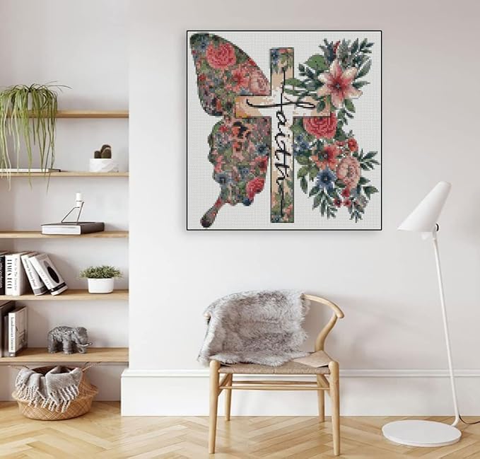butterfly flower stamped cross stitch kits cross stitch patterns,religious cross dimensions cross stitch kits embroidery kit arts and crafts for beginners 13.7x13.7 inch