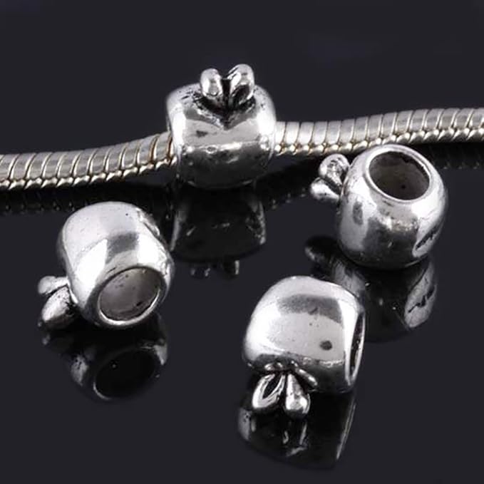 RUBYCA 50pcs Tibetan Silver Tone Spacer Beads Fit European Charms Bracelet Shiny Apple Design