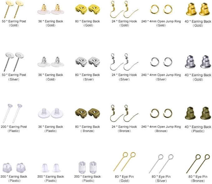 Paxcoo 2400Pcs Earring Making Supplies Kit with 24 Style Earring Hooks, Earring Backs, Earrings Posts and Earring Making Findings for Adult