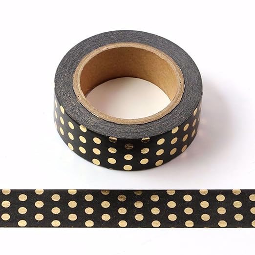 Black Point Foil Dots Washi Tape,5/8" x 393 inches(15mm*10M) Wave Foil Dots Washi Tape, Masking Tape Craft Supplies Tape for Scrapbooking DIY Craft Decorative Washi Tape