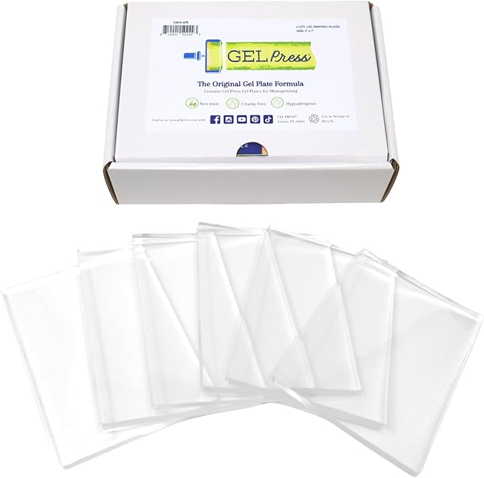 gel press monoprinting print plates – 5” x 7” gel plate class pack value pack - printmaking supplies - reusable gel printing plates for press art for card making, scrapbooking, arts and crafts 6-pack