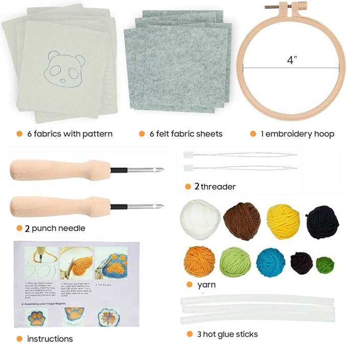 Mefatus Punch Needle Kit for Beginners Adults Kids Keychain Accessories for Backpacks, Bags, Car Key Ring Easy Punch Needle Embroidery Kit Tool Threader Fabric Hoop Yarn Rug Tufting