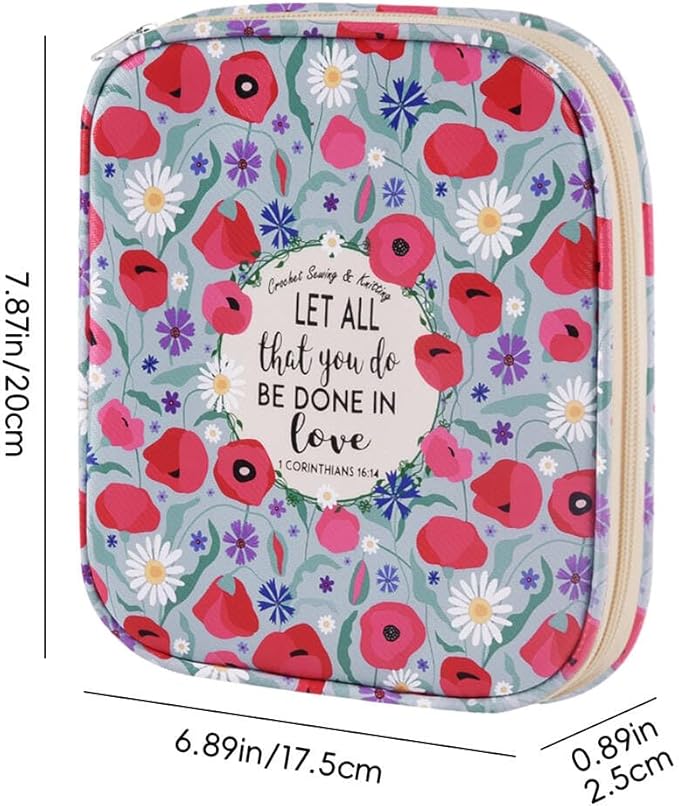 Crochet Hook Case,Portable Zipper Storage Organizer Bag for Crochet Hooks, Knitting Needles, Project & Sewing Supplies, Lightweight,Easy to Hold (No Accessories Included).Green Cartoon Flower