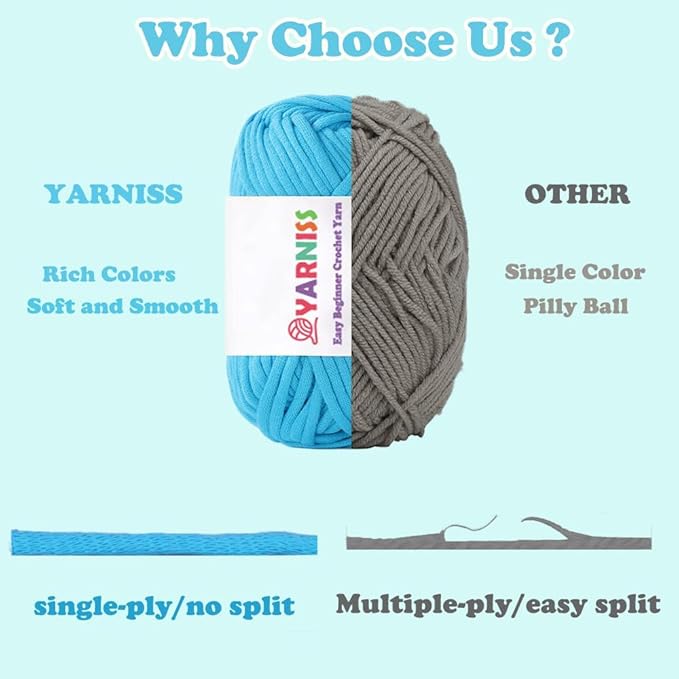 Yarniss Easy Crochet Yarn for Beginners, 12x50g Crochet Yarn Kits with Easy-to -See Stitches, Multicolor Cotton Yarn for Starter