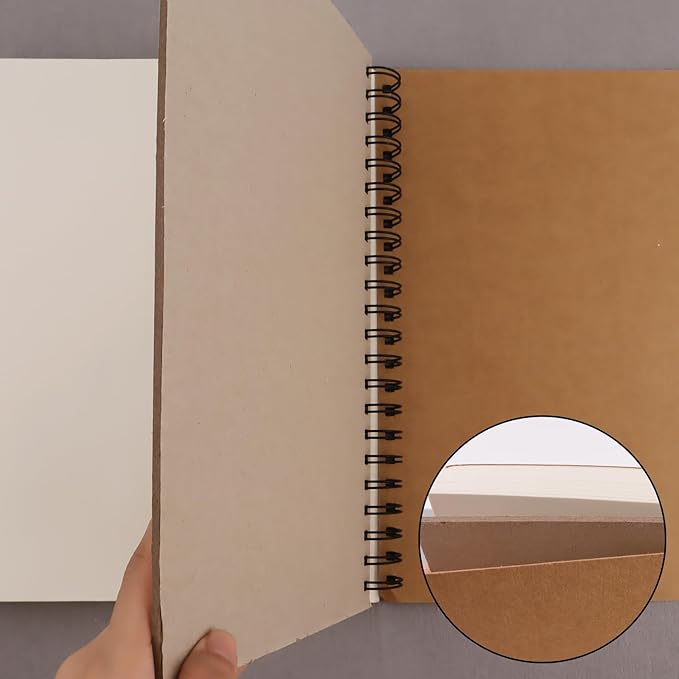 BGJRBY Spiral Sketch Book Large Notebook（Built-in drawing board） Kraft Cover Blank Sketch Pad Wirebound Sketching for Drawing Painting 8.6x11.4-Inch (1 Pack) 200 Pages, 100 Sheets