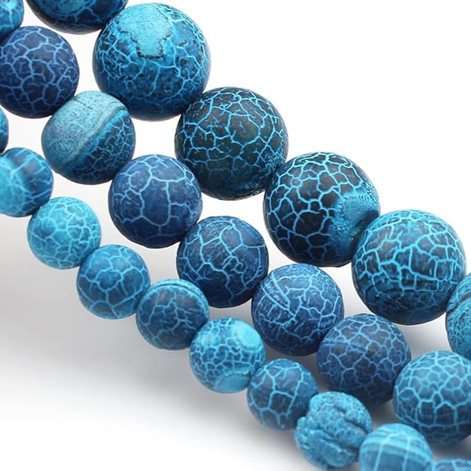 Stone Beads, 45pcs Matte Blue Frosted Agate, 8mm Round Loose Beads for Jewelry Making, Bracelets, with Bag, String & Card