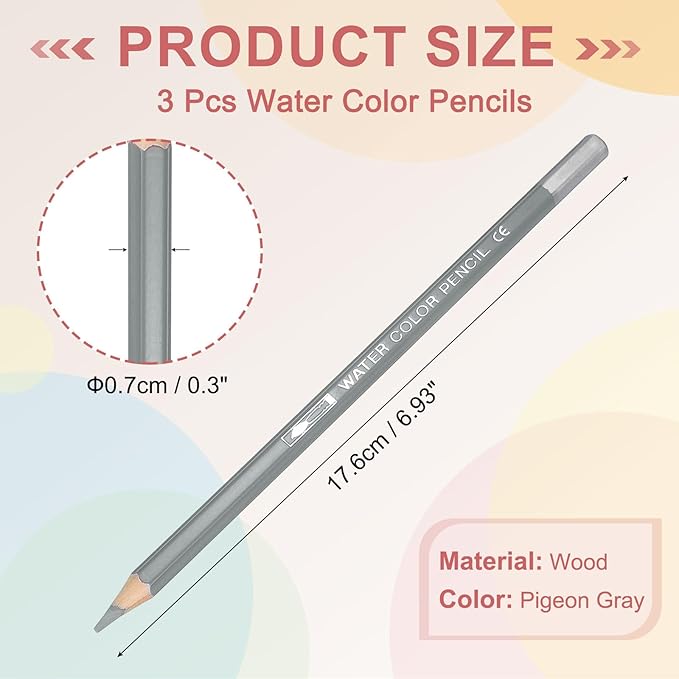 PATIKIL Watercolor Pencils, Pigeon Gray Color Pencil Set Sketch Coloring Drawing Colored Pencils Bulk Artist Drawing Supplies for Adult Coloring Book Blending, 3 Pcs