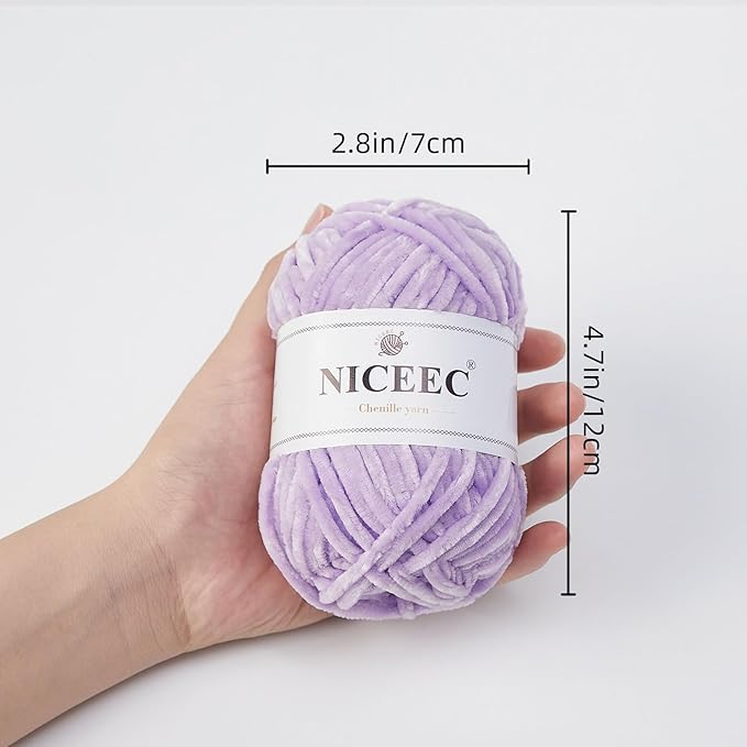 NICEEC 3 Skeins Soft Chenille Yarn Blanket Yarn for Knitting Fancy Yarn for Crochet Weaving DIY Craft Total Length 3×85m (3×93yds, 3×50g)_Light Purple