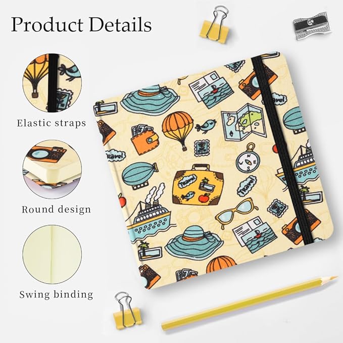 Small Square 5x5" 80gsm Mini Notebooks Blank Pages Sketchbooks Travel Journal Pocket Hardcover Paint Writing Notebook Blank Diary Memo Planner Sketchbook Fabric Cover, Travel