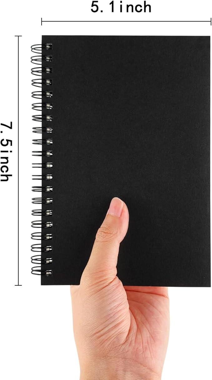 DSTELIN Blank Spiral Notebook, 1-Pack, Soft Cover, Sketch book, 100 Pages / 50 Sheets, 7.5 inch x 5.1 inch (Black)