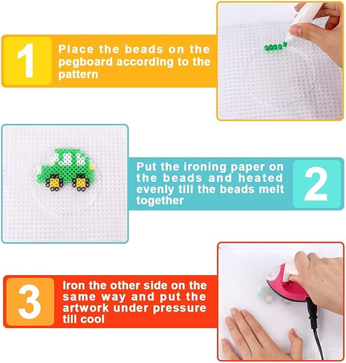 meland fuse beads - 24000pcs fuse beads kit for kids, 24 color 5mm iron beads set with 4 fluorescence color, 6 pegboards - craft kits gifts for birthday christmas