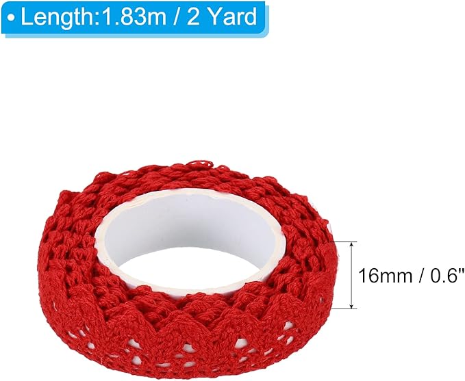 PATIKIL 0.6" Wide 2 Yards Self-Adhesive Lace Tape Lace Ribbon, 3 Pack Cotton Washi Trim Stickers Masking Decorative for Craft Scrapbook DIY Card Making, Red