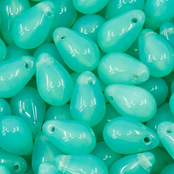 Czech 50-Piece Glass Beads, 6x9mm, Teardrop Light Opal Turquoise 61100